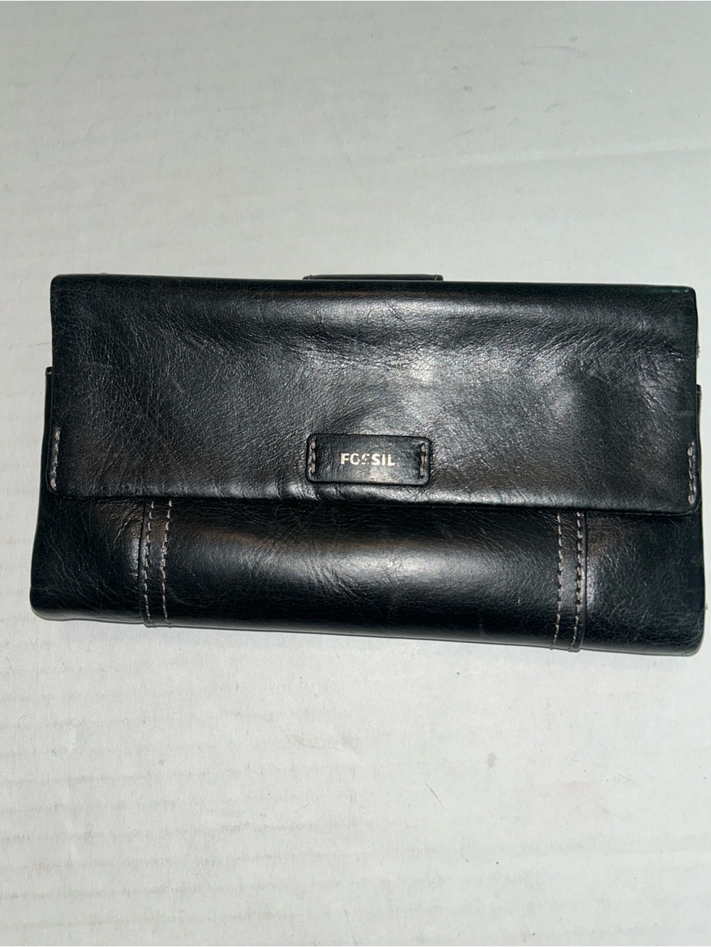 Fossil Ellis black leather wallet clutch bifold snap